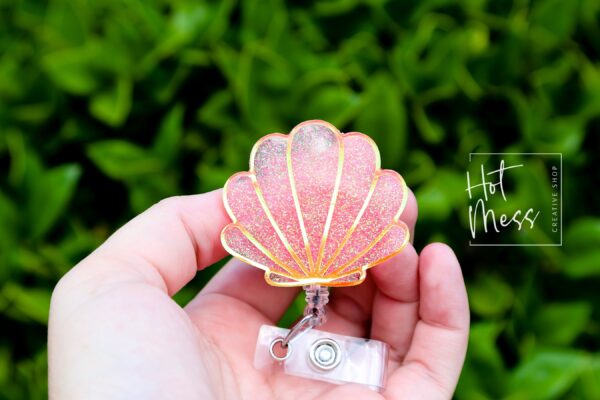 Seashell badge reel, Mermaid badge reel, Retractable Acrylic Badge Reel, Nurse Gift, Teacher badge reel