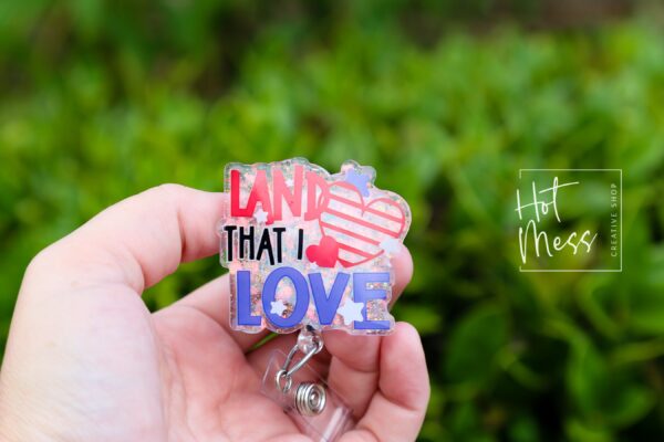 4th of July USA Badge Reel, Land that I love, Retractable Badge Reel, Teacher ID Holder, Nurse Badge Reel