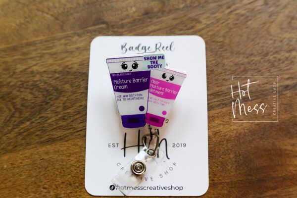 il_fullxfull.6170383352_kfft Moisture Barrier Badge Reel, Wound Care Nurse Badge Reel, RN ID Holder, Retractable Acrylic Badge Reel, Nurse Gift, Show me the booty