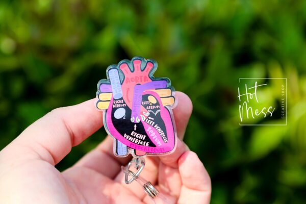 Labeled Anatomical Heart Badge Reel, Cardiologist Badge Reel, Nurse Badge Reel, Retractable ID Holder, Interchangeable, Glitter Badge Reel