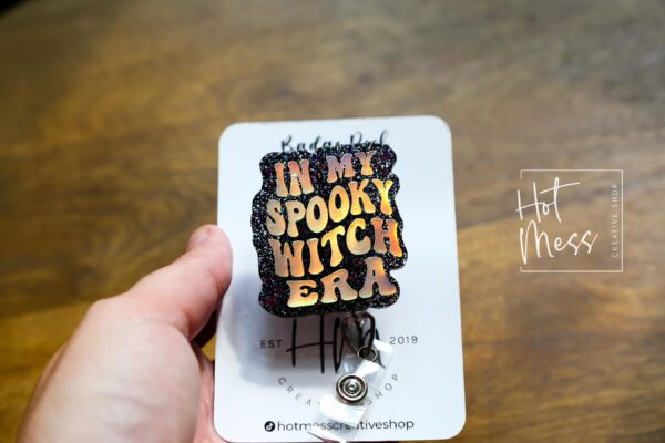 Halloween Badge Reel, In my Spooky Witch Era Halloween ID Holder, Interchangeable Glitter badge reel