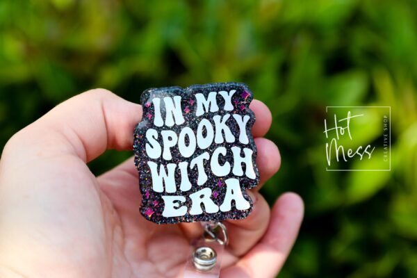 Halloween Badge Reel, In my Spooky Witch Era Halloween ID Holder, Interchangeable Glitter badge reel
