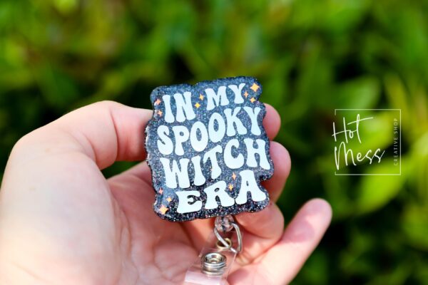 Halloween Badge Reel, In my Spooky Witch Era Halloween ID Holder, Interchangeable Glitter badge reel
