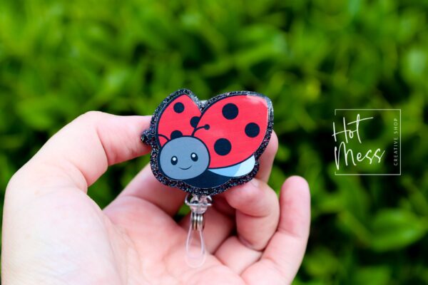 il_fullxfull.6170916219_eb4e Cute Ladybug Badge Reel, Custom Badge Reel, Funny Badge Reel, Summer Nurse Badge Reel, Retractable ID Holder, Interchangeable Lanyard