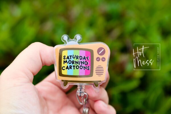 il_fullxfull.6182706608_dl4r Retro TV Badge Reel, Cute Cartoon Badge Reel, Retractable Badge Reel, Interchangeable Badge Reel