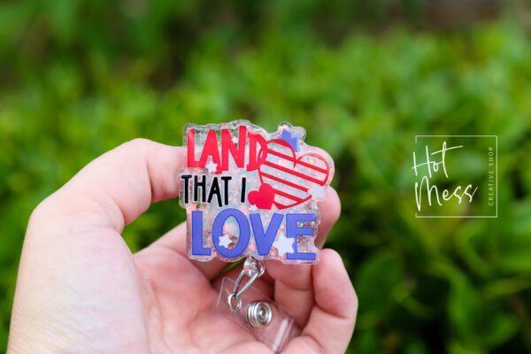 4th of July USA Badge Reel, Land that I love, Retractable Badge Reel, Teacher ID Holder, Nurse Badge Reel