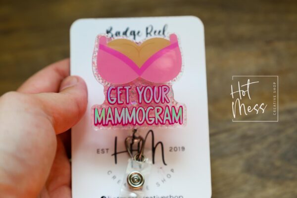 il_fullxfull.6199792374_l25t Get your mammogram badge Reel, Mammo Tech Badge Reel, Mammographer badge ID, Retractable ID, Lanyard Badge Holder Badge Reel