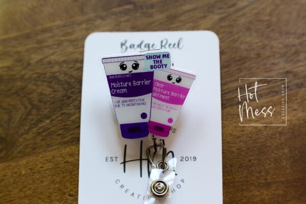 il_fullxfull.6218443983_nodl Moisture Barrier Badge Reel, Wound Care Nurse Badge Reel, RN ID Holder, Retractable Acrylic Badge Reel, Nurse Gift, Show me the booty