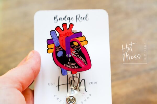Labeled Anatomical Heart Badge Reel, Cardiologist Badge Reel, Nurse Badge Reel, Retractable ID Holder, Interchangeable, Glitter Badge Reel