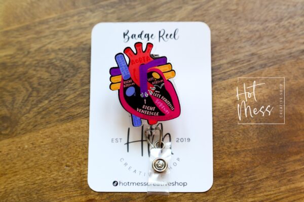 Labeled Anatomical Heart Badge Reel, Cardiologist Badge Reel, Nurse Badge Reel, Retractable ID Holder, Interchangeable, Glitter Badge Reel