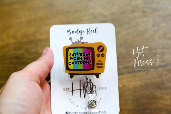 il_fullxfull.6230744049_kle7 Retro TV Badge Reel, Cute Cartoon Badge Reel, Retractable Badge Reel, Interchangeable Badge Reel