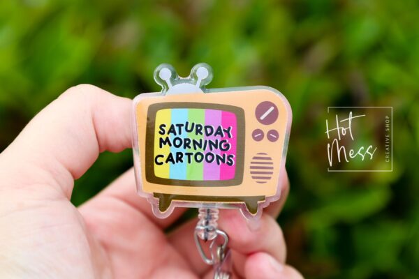 il_fullxfull.6230744071_7gbl Retro TV Badge Reel, Cute Cartoon Badge Reel, Retractable Badge Reel, Interchangeable Badge Reel