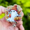Halloween Floral Ghost  Badge Reel, Fall Badge Reel, Ghost Badge Reel, Halloween Badge Reel, Autumn Badge Reel