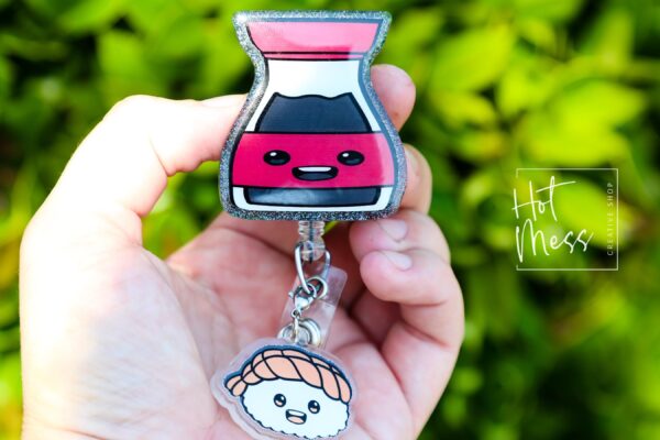Soy Sauce Sushi Badge Reel, Funny Badge Reel, Waitress Badge Reel, Retractable ID Holder, Food Badge Reels, kawaii badge reel
