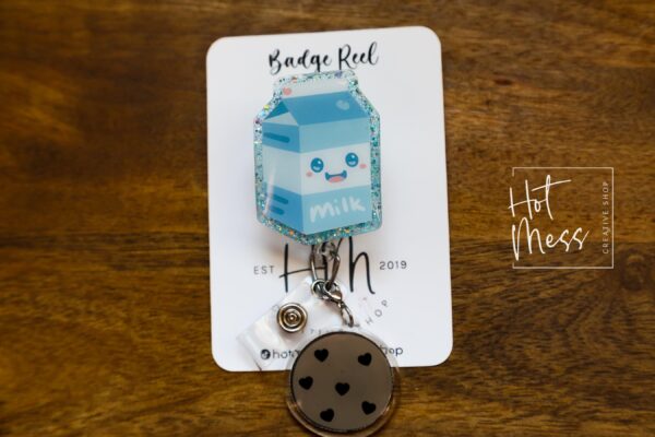 Cookies and Milk Badge Reel, Funny Badge Reel, Waitress Badge Reel, Retractable ID Holder, Food Badge Reels, kawaii badge reel