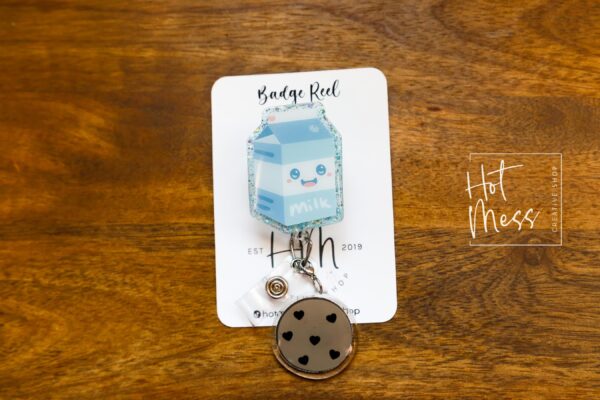 Cookies and Milk Badge Reel, Funny Badge Reel, Waitress Badge Reel, Retractable ID Holder, Food Badge Reels, kawaii badge reel