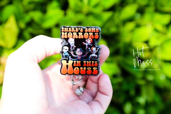 Horrors In the House Glitter Badge Reel, Nurse ID Holder, School Nurse Pin, Halloween Badge Reel
