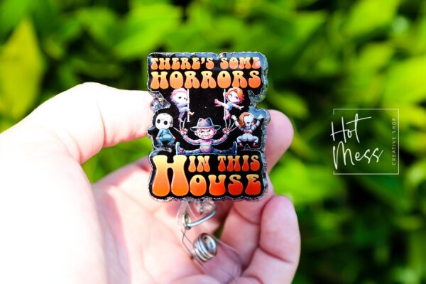 Horrors In the House Glitter Badge Reel, Nurse ID Holder, School Nurse Pin, Halloween Badge Reel