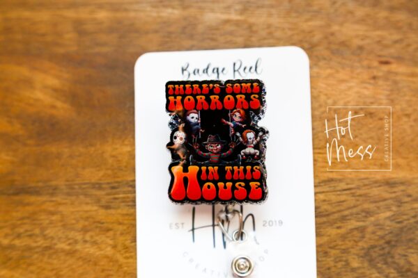 Horrors In the House Glitter Badge Reel, Nurse ID Holder, School Nurse Pin, Halloween Badge Reel