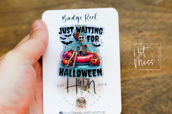 Just Waiting for Halloween Glitter Badge Reel, Nurse ID Holder, Teacher Lanyard, Halloween Badge Reel, Custom Badge Reel