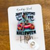 Just Waiting for Halloween Glitter Badge Reel, Nurse ID Holder, Teacher Lanyard, Halloween Badge Reel, Custom Badge Reel