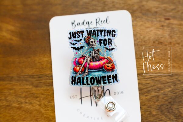 Just Waiting for Halloween Glitter Badge Reel, Nurse ID Holder, Teacher Lanyard, Halloween Badge Reel, Custom Badge Reel