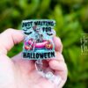 Just Waiting for Halloween Glitter Badge Reel, Nurse ID Holder, Teacher Lanyard, Halloween Badge Reel, Custom Badge Reel