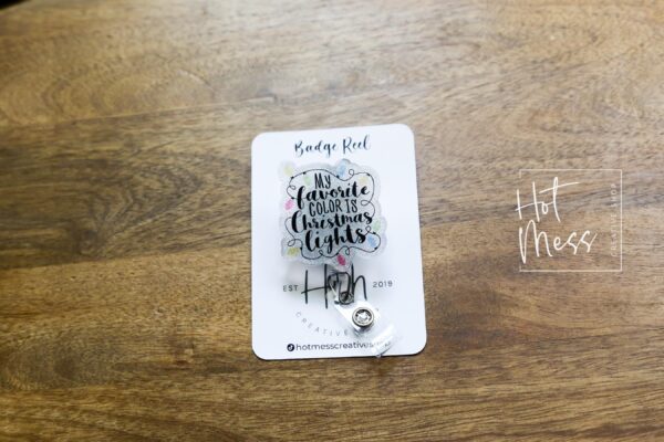 My favorite color is Christmas lights Badge Reel, Christmas Badge Reel, Retractable ID Holder, Interchangeable, Glitter Badge Reel