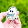 Reading Ghost Halloween Badge Reel,  Halloween ID Holder, Interchangeable Glitter badge reel