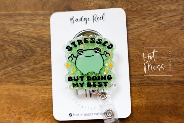 Stressed but doing my best Funny Badge reel, Glitter RN ID Holder, Retractable Acrylic Badge Reel, Nurse Gift, Night Shift, Stocking Stuffer