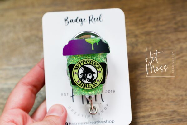 Witches Brew Glitter Badge Reel, Fall badge reel, Halloween badge reel, Retractable Badge Reel, Interchangeable Badge Reel