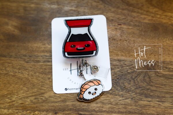 Soy Sauce Sushi Badge Reel, Funny Badge Reel, Waitress Badge Reel, Retractable ID Holder, Food Badge Reels, kawaii badge reel
