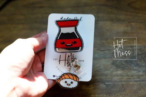 Soy Sauce Sushi Badge Reel, Funny Badge Reel, Waitress Badge Reel, Retractable ID Holder, Food Badge Reels, kawaii badge reel