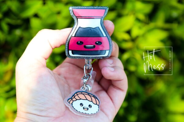 Soy Sauce Sushi Badge Reel, Funny Badge Reel, Waitress Badge Reel, Retractable ID Holder, Food Badge Reels, kawaii badge reel