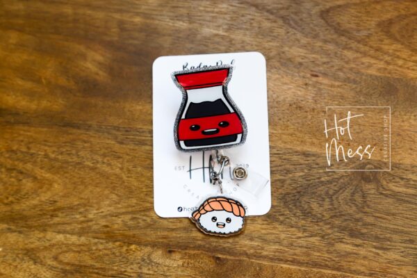 Soy Sauce Sushi Badge Reel, Funny Badge Reel, Waitress Badge Reel, Retractable ID Holder, Food Badge Reels, kawaii badge reel