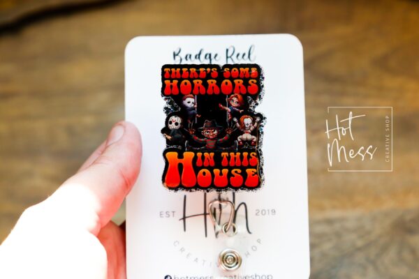 Horrors In the House Glitter Badge Reel, Nurse ID Holder, School Nurse Pin, Halloween Badge Reel