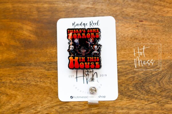 Horrors In the House Glitter Badge Reel, Nurse ID Holder, School Nurse Pin, Halloween Badge Reel