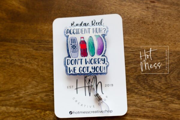 Accident Huh? Funny Badge Reel, Retractable Acrylic Badge Reel, EMS, EMT, ER Nurse, Night Shift