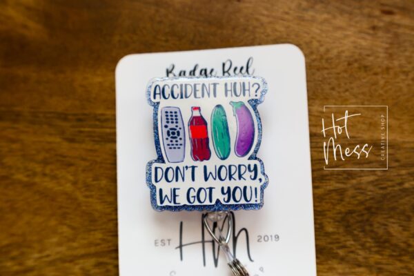 Accident Huh? Funny Badge Reel, Retractable Acrylic Badge Reel, EMS, EMT, ER Nurse, Night Shift