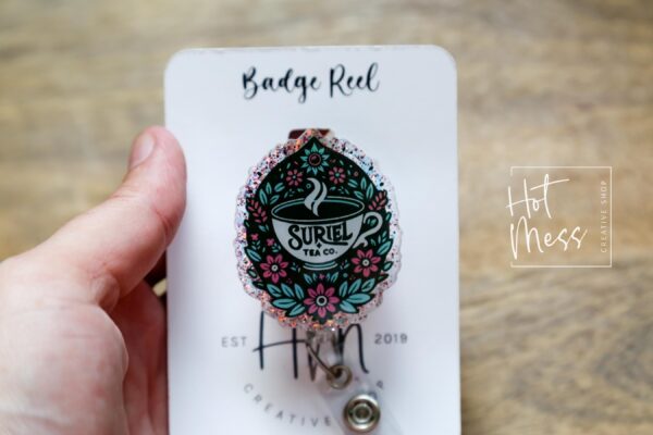 Suriel Tea Co. Badge Reel, Librarian Badge Reel, Retractable Badge Reel, Interchangeable Badge Reel, Book Lovers, Booktok, ACOTAR