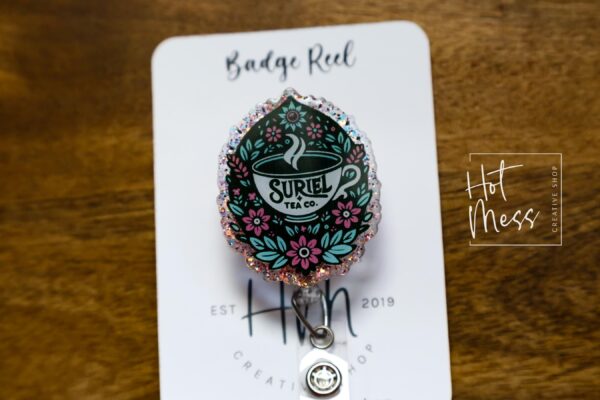 Suriel Tea Co. Badge Reel, Librarian Badge Reel, Retractable Badge Reel, Interchangeable Badge Reel, Book Lovers, Booktok, ACOTAR