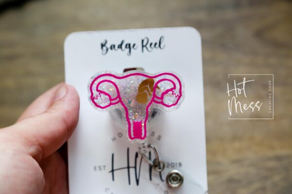 3D Uterus with baby Badge Reel, Retractable Badge Reel, Interchangeable Badge Reel, whnp badge reel