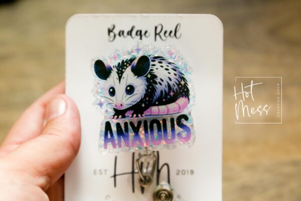 Anxious Possum, Funny Badge reel, RN ID Holder, Retractable Acrylic Badge Reel, Nurse Gift, Night Shift