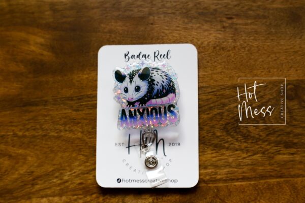 Anxious Possum, Funny Badge reel, RN ID Holder, Retractable Acrylic Badge Reel, Nurse Gift, Night Shift