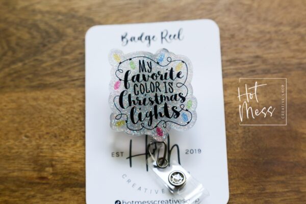 My favorite color is Christmas lights Badge Reel, Christmas Badge Reel, Retractable ID Holder, Interchangeable, Glitter Badge Reel