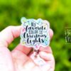My favorite color is Christmas lights Badge Reel, Christmas Badge Reel, Retractable ID Holder, Interchangeable, Glitter Badge Reel
