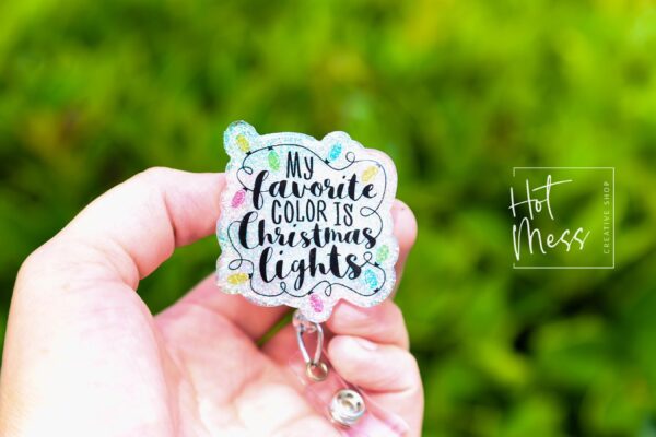 My favorite color is Christmas lights Badge Reel, Christmas Badge Reel, Retractable ID Holder, Interchangeable, Glitter Badge Reel