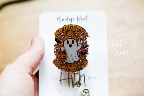 Halloween No diggity, about to bag it up Badge Reel, Fall Badge Reel, Ghost Badge Reel, Halloween Badge Reel, Autumn Badge Reel
