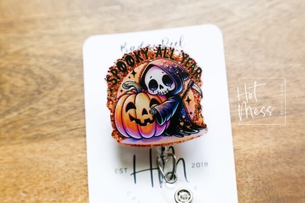 Spooky All Year Badge Reel, Halloween Badge Reel,  Halloween ID Holder, Interchangeable badge reel