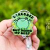 Stressed but doing my best Funny Badge reel, Glitter RN ID Holder, Retractable Acrylic Badge Reel, Nurse Gift, Night Shift, Stocking Stuffer